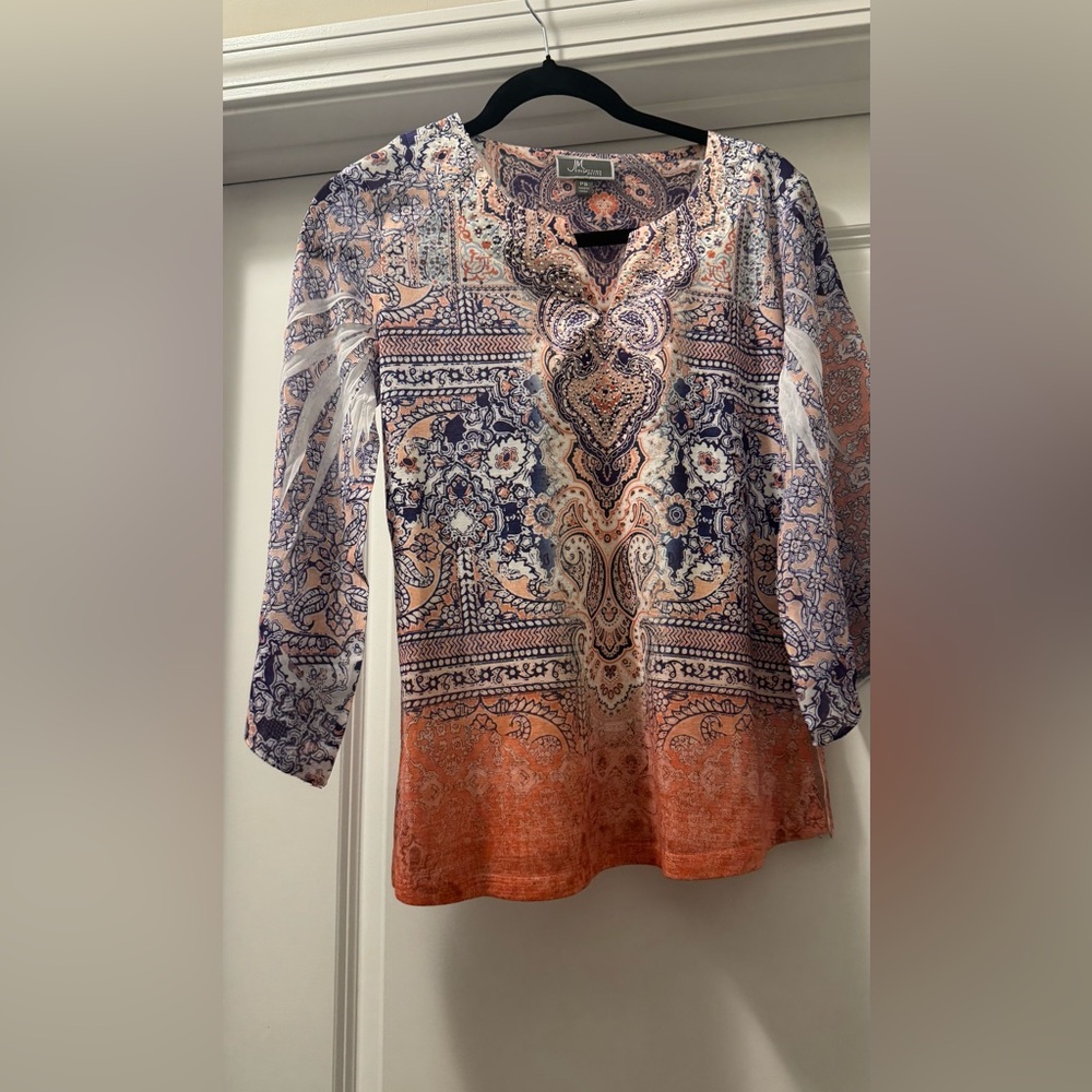 JM Collection Multicolor Paisley Blouse